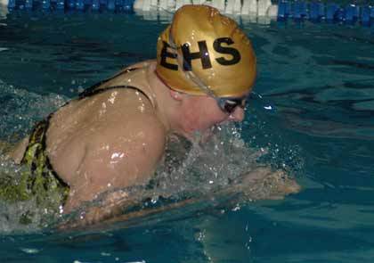 Bella Davenport sprints to a second-place finish in the 100-yard breaststroke at the subdistrict meet.