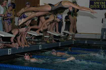 Sami Hendricks fires off the blocks during the subdistrict's 200-yard relay finals Oct. 24.