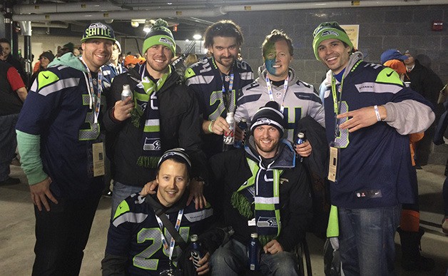 Enumclaw friends gathered at MetLife Stadium following the Super Bowl. In front