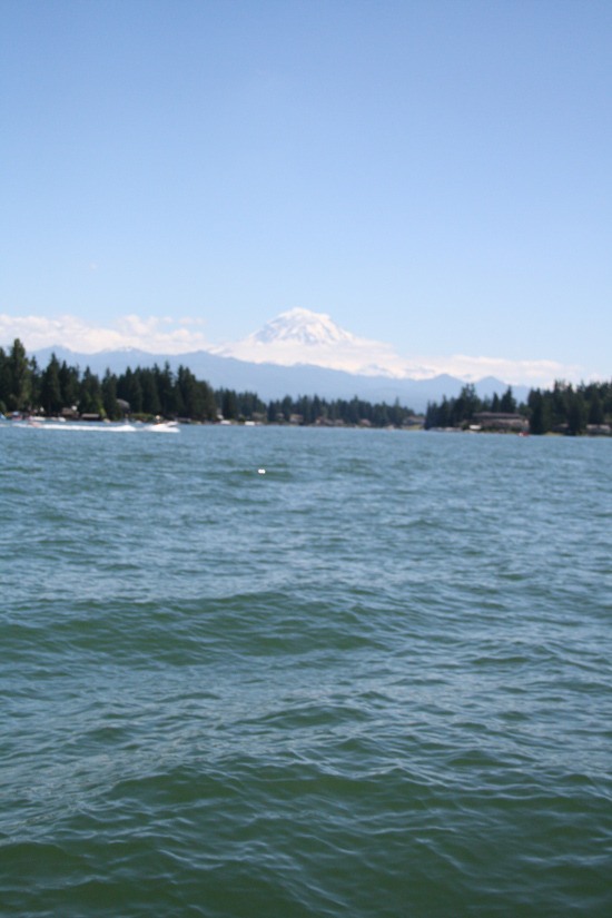 Lake Tapps and Mount Rainier.