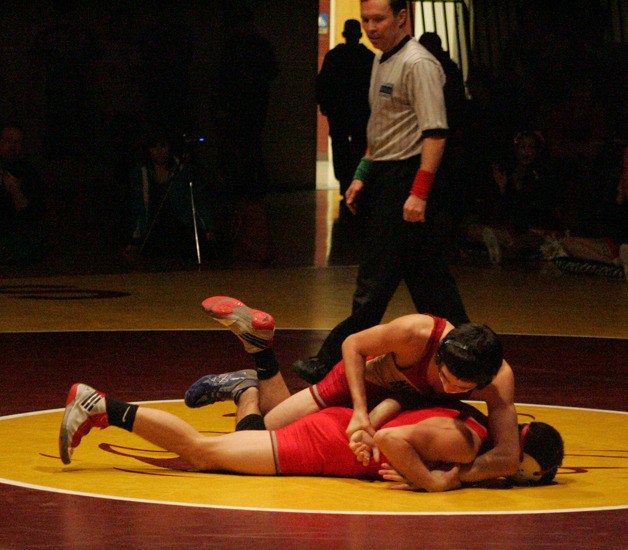 The week’s Hornet competitors Jared Paul won his match Friday against Orting.