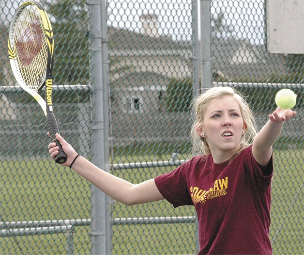 McKenna Opland represented Enumclaw High in No. 1 singles during Friday’s win.