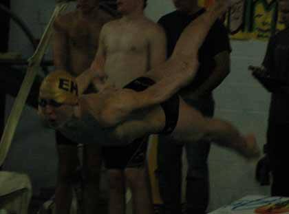 Will Cooper explodes off the blocks during Enumclaw High swim action Jan. 26.