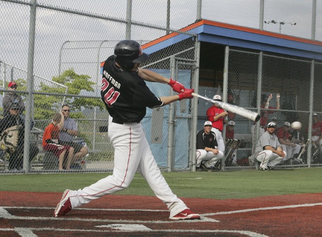 Tyler Hoffman hit a ball down the line against Camas Tuesday