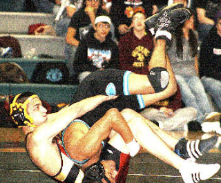 Jeremy Gurule pinned his 130-pound Bonney Lake opponent Gordie St. Pierre Thursday.