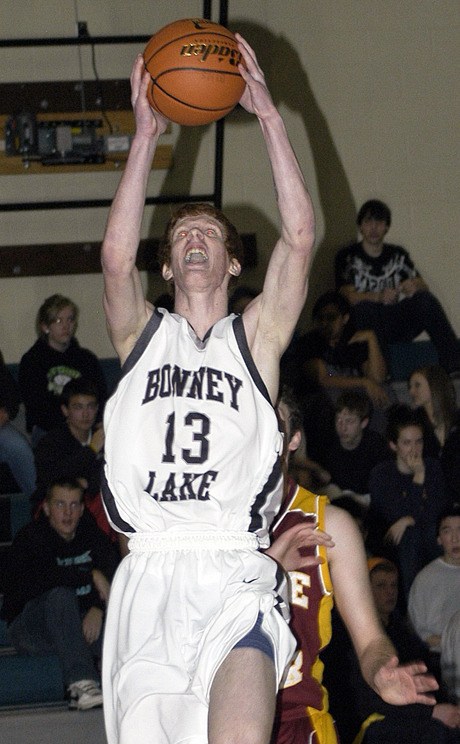 Nathan Braun of Bonney Lake goes inside for a layup against White River on Jan. 8 at home.