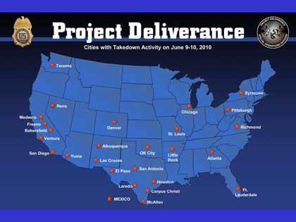 This map shows the cities across the country that were involved in Operation Deliverance. Members of the Bonney Lake Police Department also played a role in the investigation and searches.