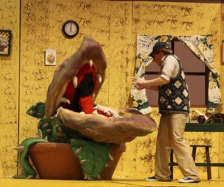 Seymour (played by Nick Rogers) discovers his carnivorous plant Audrey II is a talking