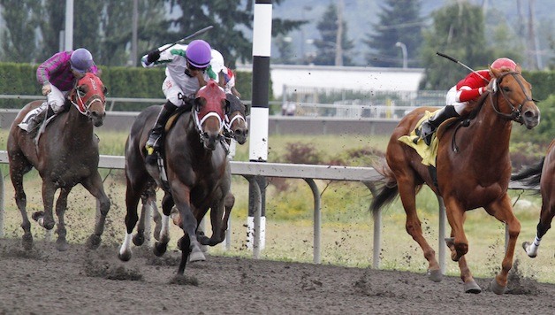 Mike Man's Gold (left) and Country Rules (right) battle through the stretch Thursday in the $18