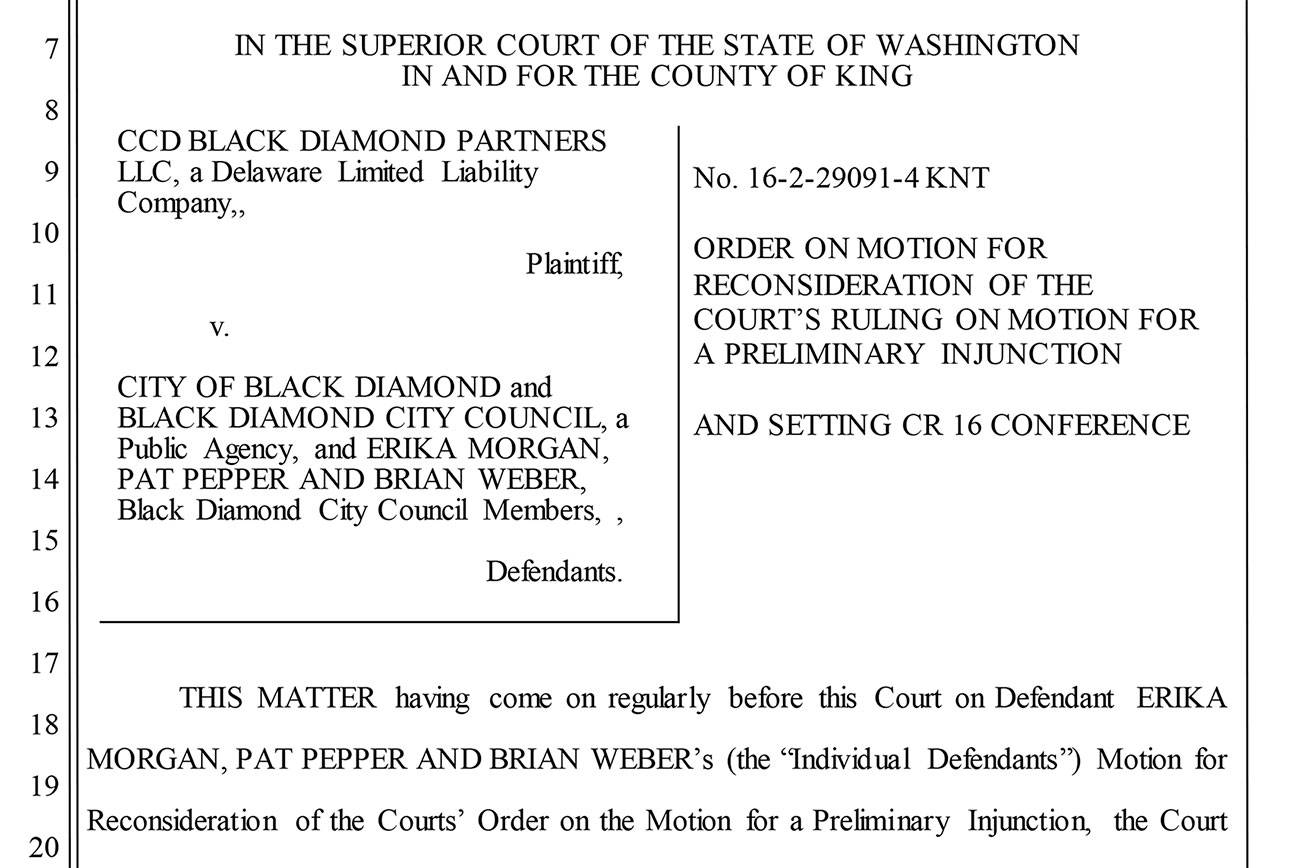 Judge clarifies recent ruling in Black Diamond OPMA case; council members ‘likely unable’ to post $150,000 bond, says lawyer