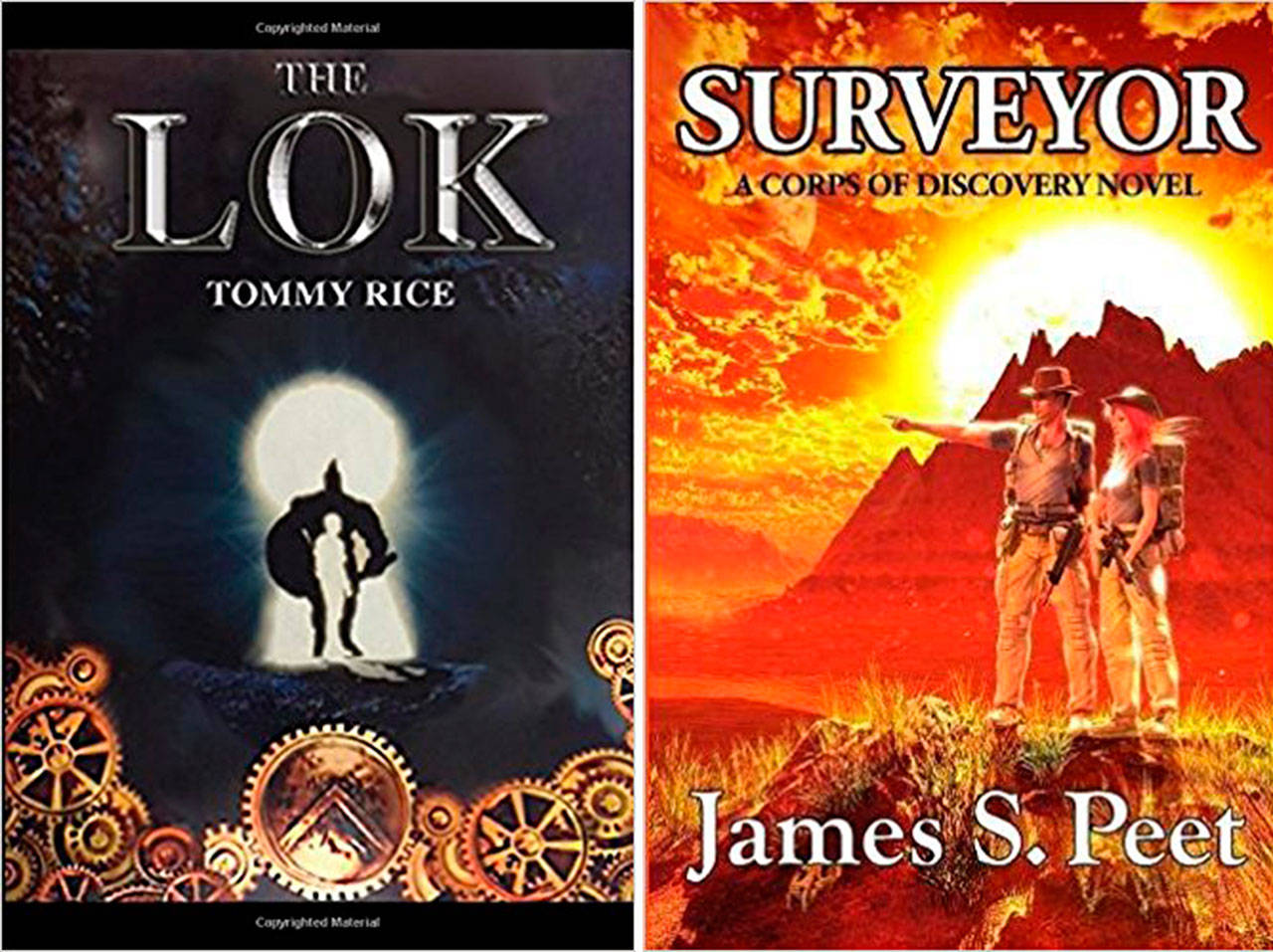 The recently published books by Tommy Rice and James Peet are both science fiction novels, with The Lok being a high fantasy novel and Surveyor being set on multiple parallel dimensions to our Earth. Images courtesy of Amazon