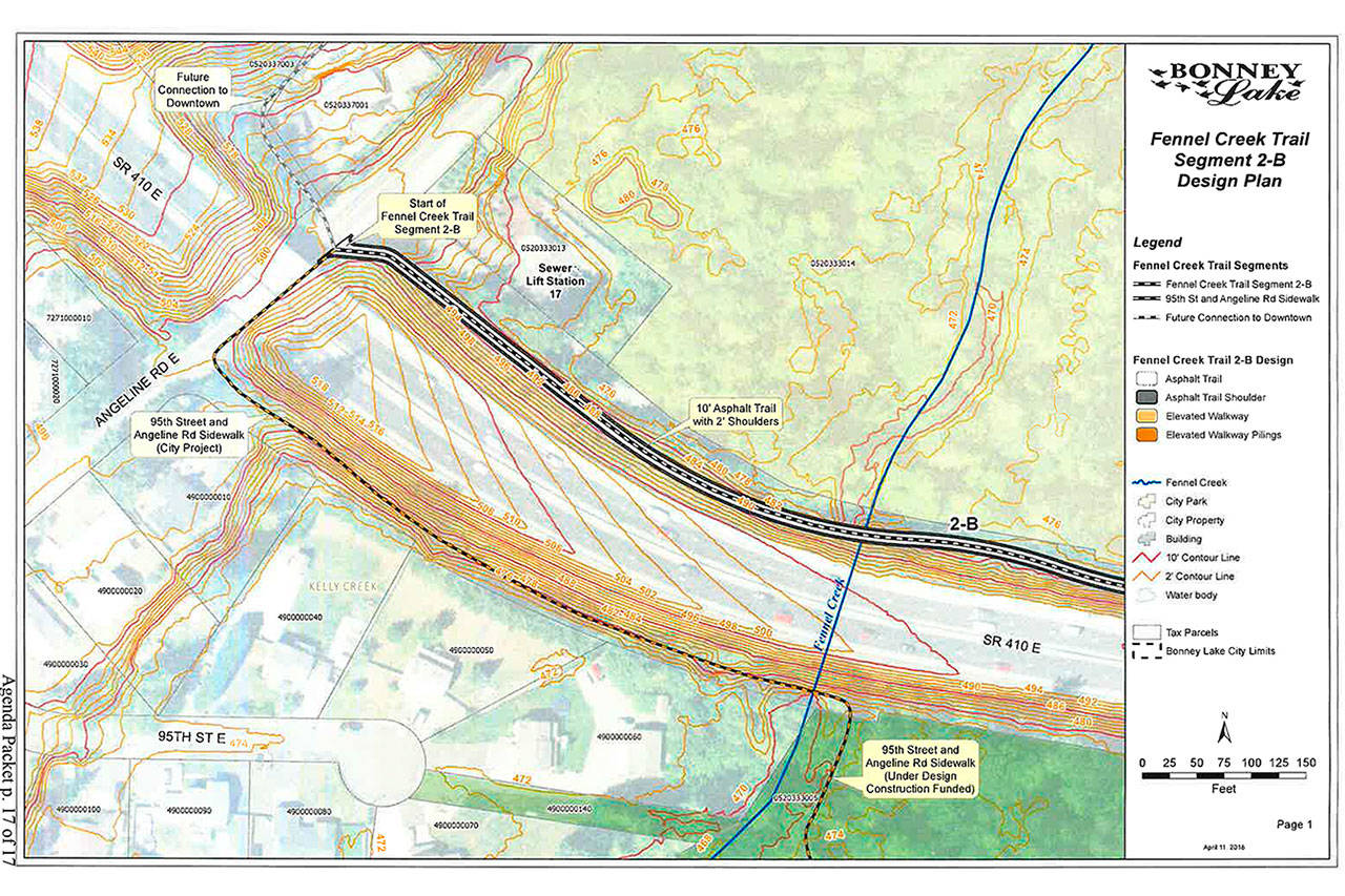 The Fennel Creek Trail will no longer connect through 95th Street East. Instead, it will connect north of 95th. Image courtesy of the city of Bonney Lake