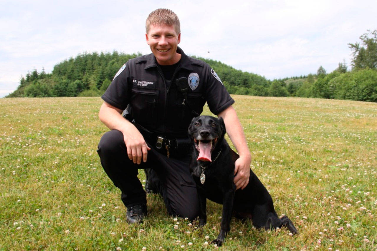 Officer Kris Chatterson was hired at the Black Diamond Police Department in 1997, and spent months trying to convince his chief to let him start the city’s first K9 program. Sabre came to Chatterson in 2006, a rescue from the Pierce County Humane Society. Courtesy image