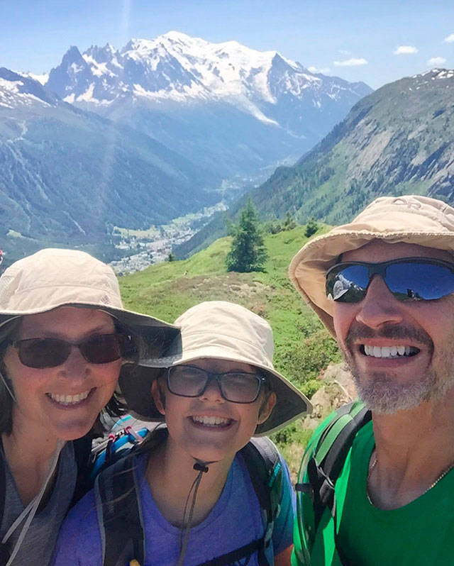 The Chilmans (Cheryl, Mette and Tyler) with the scenic Alps in the background…