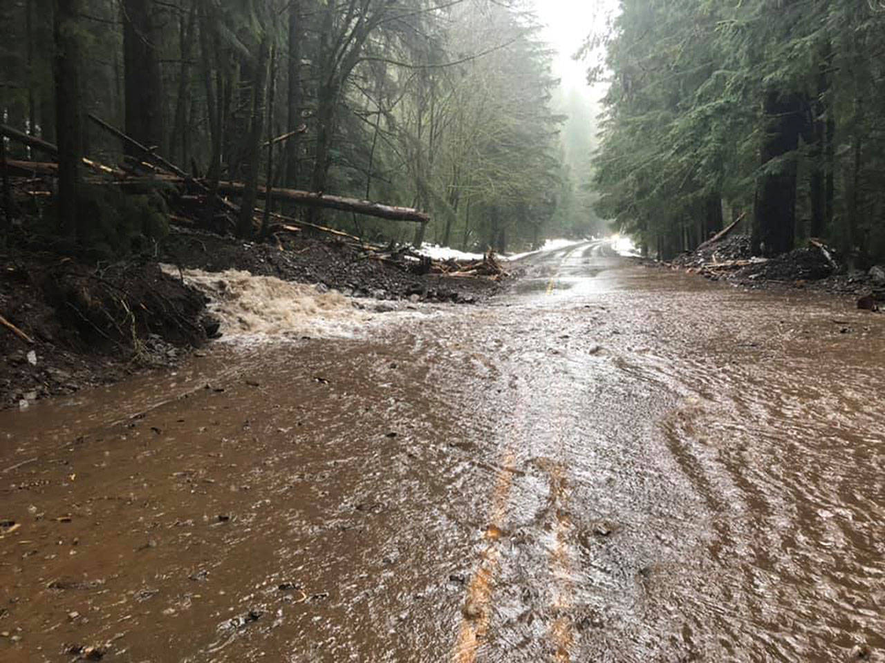 SR 410 is closed between Mud Mountain Dam Road and Greenwater, though local access is possible. Photo courtesy Paul Sowers