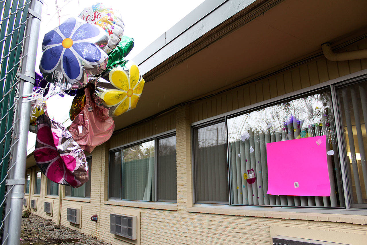 More and more rooms at the Enumclaw Heath and Rehab Center are being brightened up with signs, balloons, and easter decorations as the COVID-19 outbreak and quarantine continues. Photo by Ray Miller-Still