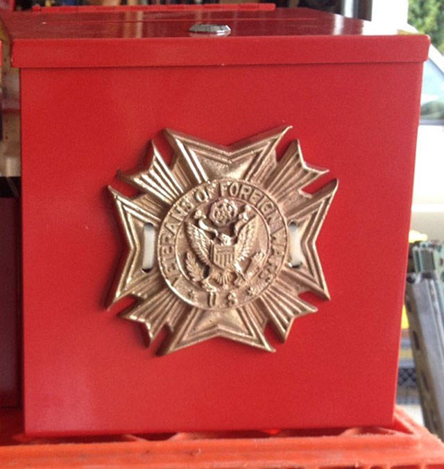 Look out for these VFW Post 1949 poppy boxes at Safeyway and QFC, which will be taking place of actual VFW members who normally greet shoppers at the local grocery stores on Memorial Day weekend. Courtesy photo