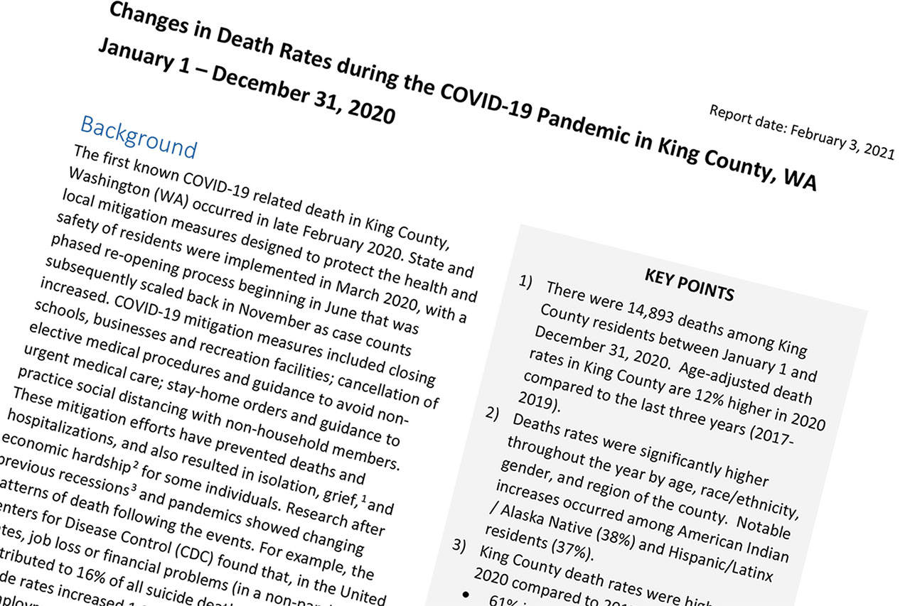 A portion of the report from Public Health — Seattle & King County detailing the changes in death rates over the last several years.