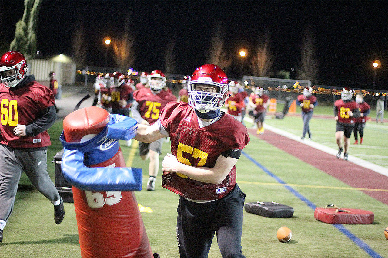 The Enumclaw High Hornets practicing on their home field Feb. 10. Photo by Ray Miller-Still