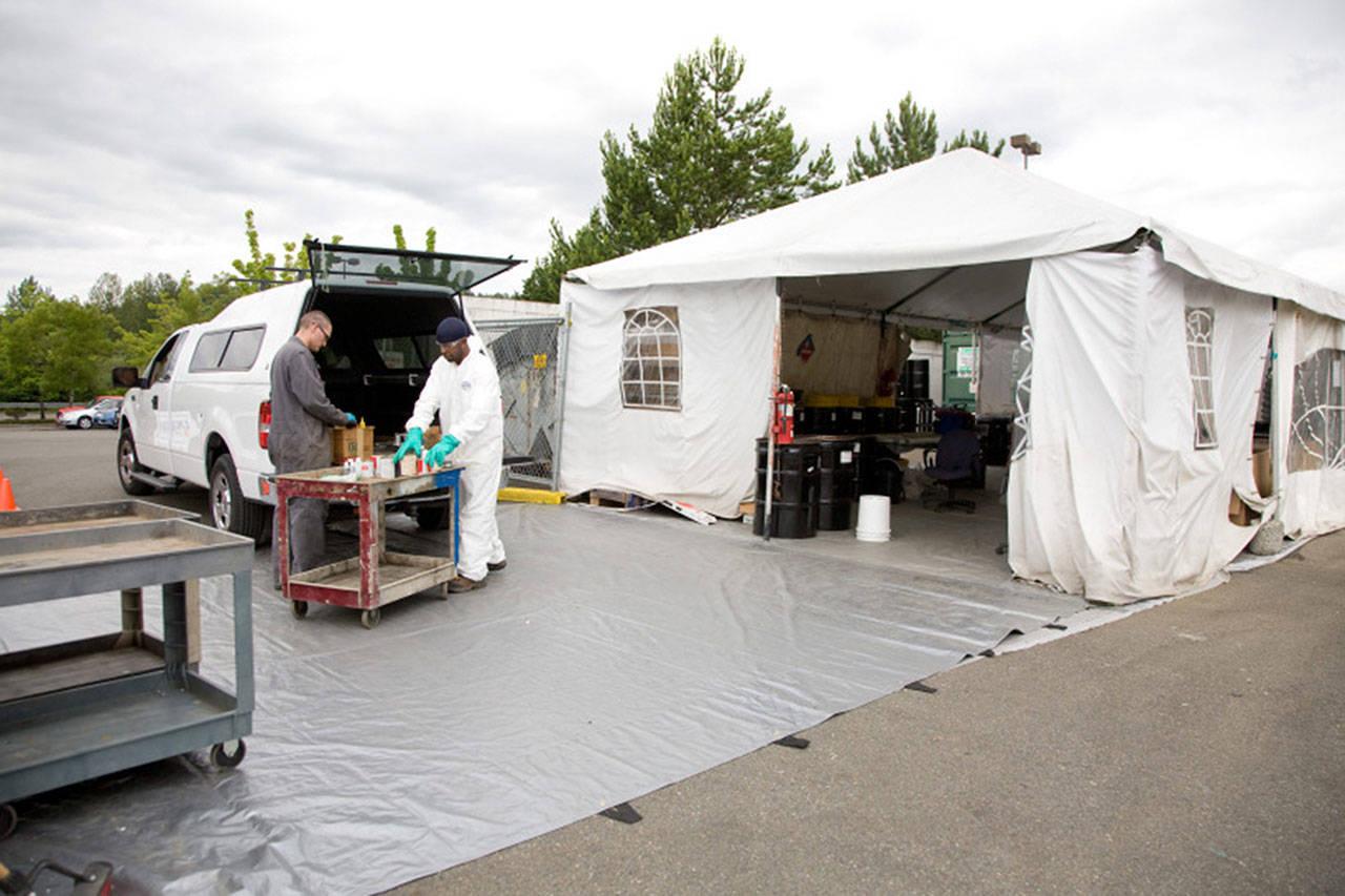 King County’s mobile Wastemobile collects myriad hazardous materials, like all-purpose cleaners, fertilizer, lightbulbs, paints and paint remover, and more. Photo courtesy King County