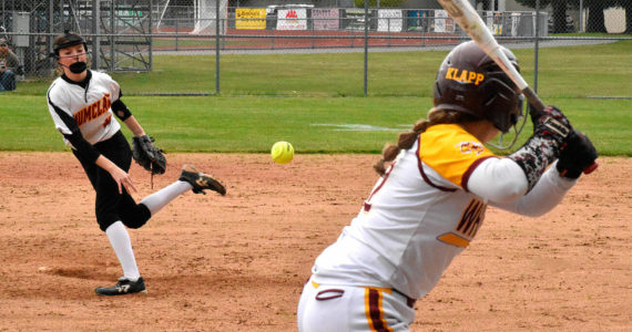 PHOTO BY KEVIN HANSON
The SPSL 2A fastpitch season is now in the books, with postseason play set to begin begin this week. Plateau rivals Enumclaw High and White River met twice last week, on May 11 at the Boise Creek Sixplex and two days later on the White River campus. In this Friday photo, Enumclaw starting pitcher Emilie Crimmins delivers to White River's Megan Klapperich.