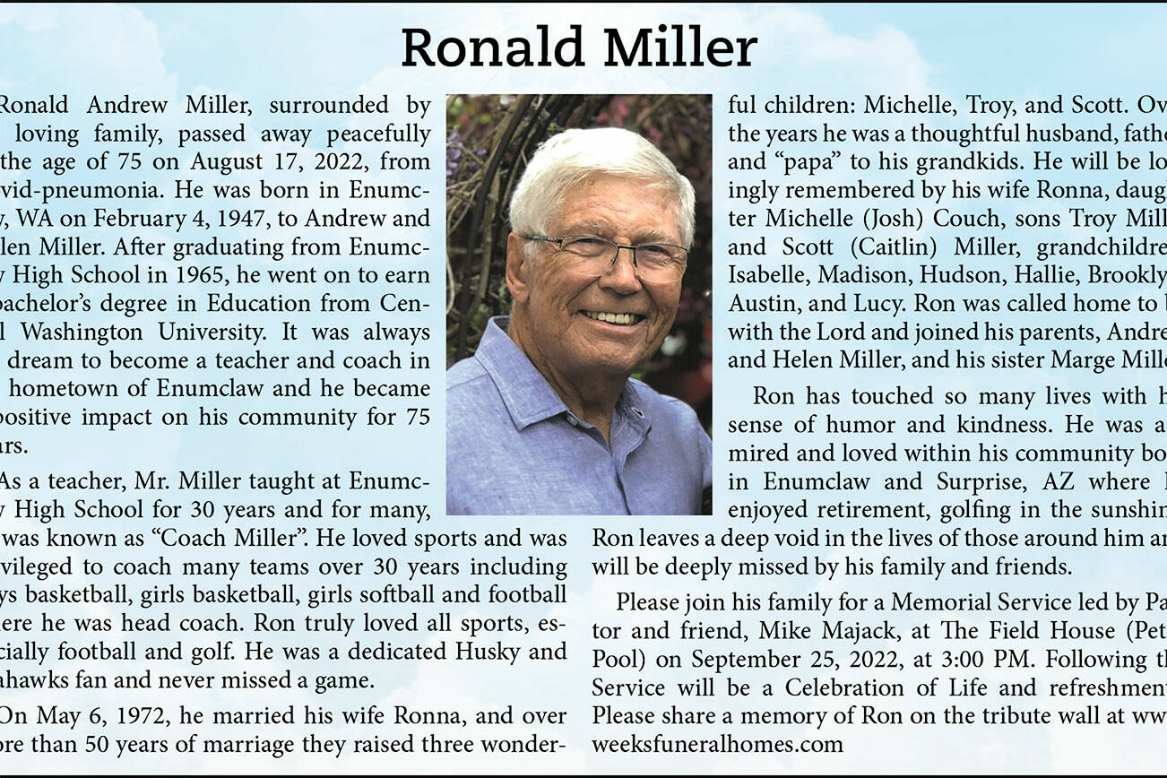 Obit for Ronald Miller