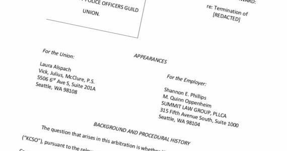 The arbitration order redacts the names of people involved in this case, but details outlined in arbitration documents confirm the case was about George Alvarez’s termination. Screenshot