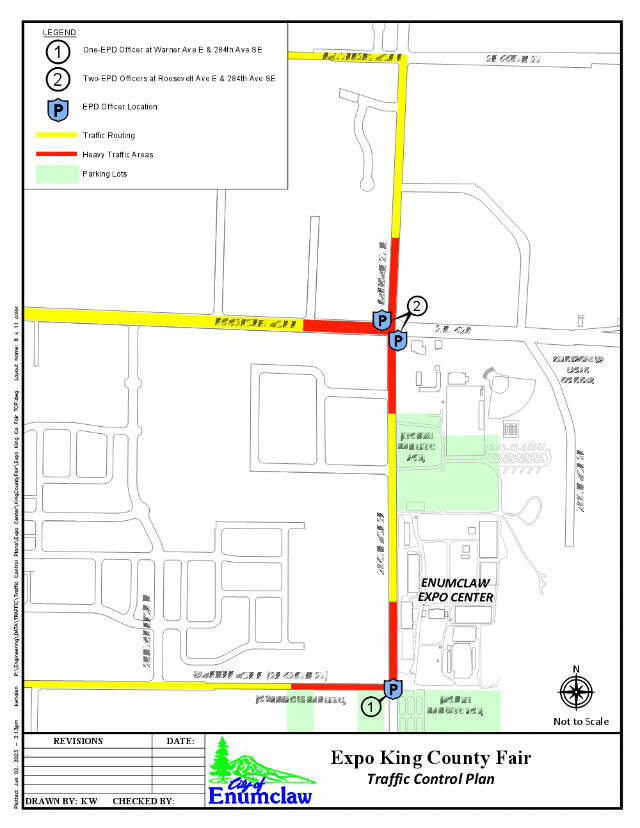 cA map of the Enumclaw Expo Center area showing where traffic will be the most congested. Image courtesy the Enumclaw Police Department