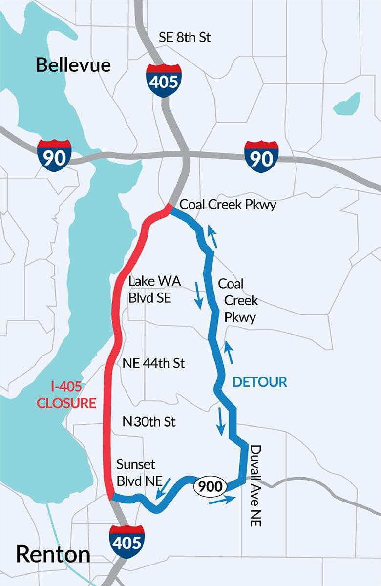 The detour will be used for the weekend of Aug. 18 and the second weekend of September 2023. Image courtesy of Washington State Department of Transportation.