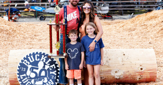 Billy Clinkingbeard with his wife Baratyah and children Liam and Mila after receiving his tenth All Around Logger award. Photo courtesy