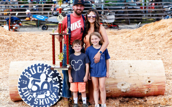 Billy Clinkingbeard with his wife Baratyah and children Liam and Mila after receiving his tenth All Around Logger award. Photo courtesy