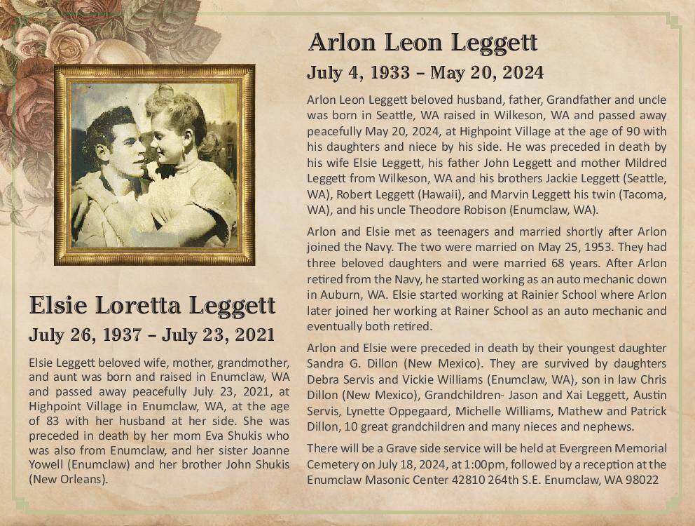 Elsie Loretta Leggett and Arlon Leon Leggett | Obituary