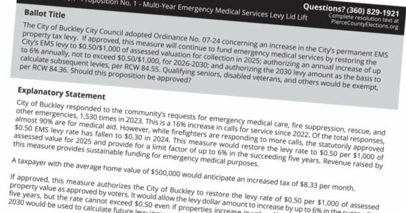 Screenshot of the Pierce County voters pamphlet about the Buckley EMS levy lid lift measure.