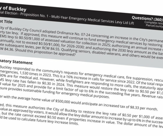 <p>Screenshot of the Pierce County voters pamphlet about the Buckley EMS levy lid lift measure.</p>