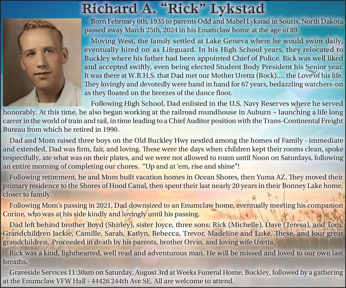 Obit for Richard Lykstad