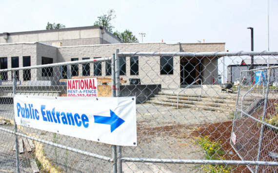 Photo by Ray Miller-Still
Work on the Enumclaw pool — a new roof, entry way, party room and more — should be completed in September.