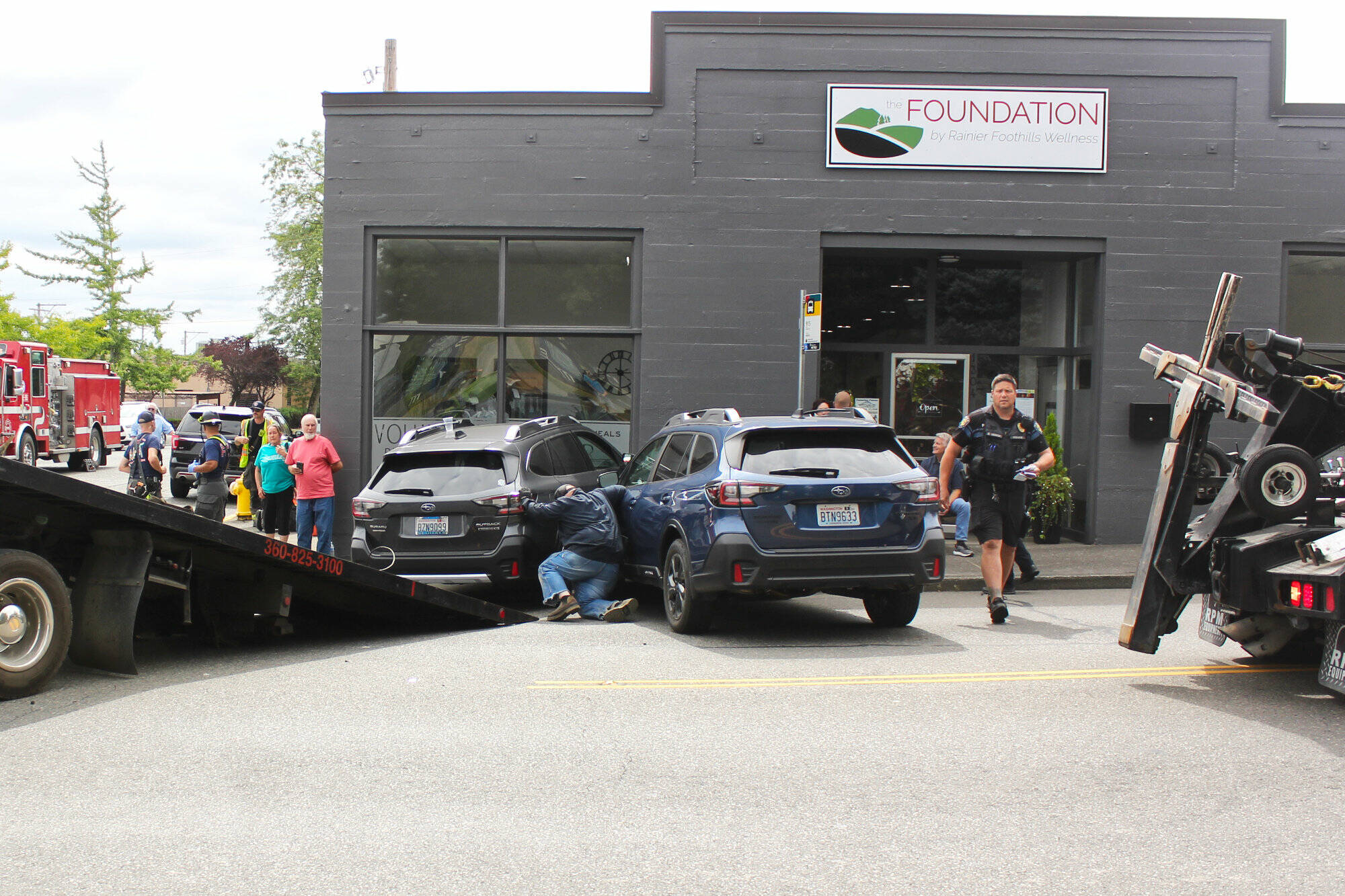 The Rainier Foothills Wellness Foundation’s new building was damaged in the wreck. Photo by Ray Miller-Still