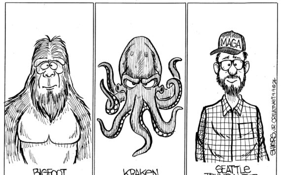 Frank Shiers, Jr. is a longtime King County resident and has drawn political cartoons for over forty years. He creates at least four cartoons a week, which are published in a dozen newspapers.