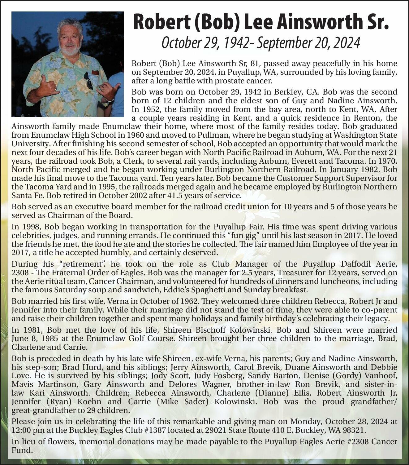 Obit for Roberts Ainsworth Sr