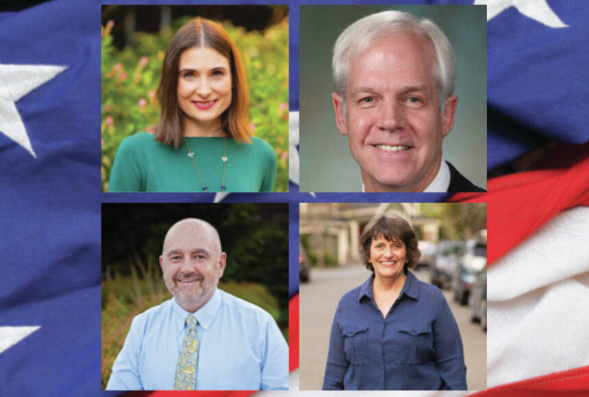 <p>Top, candidates Victoria Hunt (D) and Mark Hargrove (R); bottom, candidate Patrick Peacock (R) and Rep. Lisa Callan (D).</p>