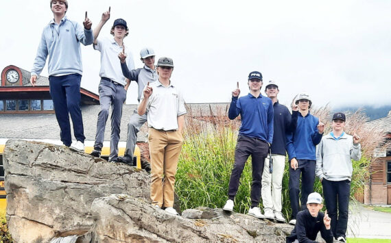 SUBMITTED PHOTO The Enumclaw High boys golf team posed for a photo after competing at the NPSL tournament at Gold Mountain.