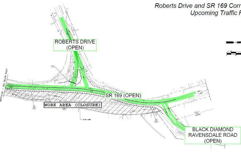 Roberts Drive in Black Diamond is now open, but lanes are shifted to the west. Image courtesy the city of Black Diamond