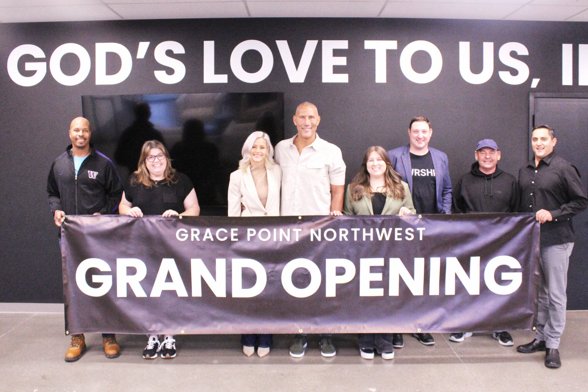 Photo by Ray Miller-Still
Pictured are several Grace Point Northwest Church staff and pastors, including Pastors Skip Moody, Annie Turk, Keonna and Heath Rainwater, Craig Egbert, Eric Russell, and staff members Emily Cole and Dick person.