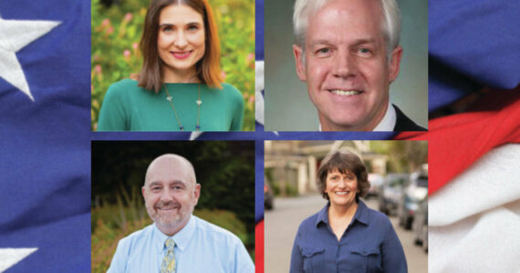 Top, candidates Victoria Hunt (D) and Mark Hargrove (R); bottom, candidate Patrick Peacock (R) and Rep. Lisa Callan (D).