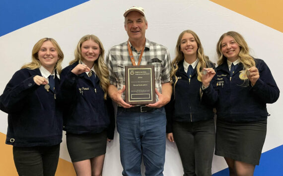 Submitted photo
Left to Right: EHS FFA members Sammy Tappero, Maiya Picinich, Riyan McGee, and Alina Cierkowskim, as well as agriculture teacher Mark Berryhill in the center.