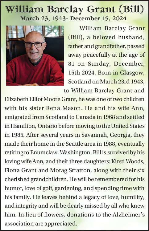 William Barclay Grant (Bill) | Obituary